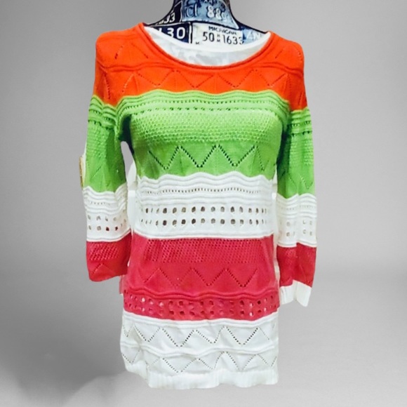 City Girl by Nancy Bolen Color Block Knit Crochet Sweater Sz. S - Picture 5 of 9